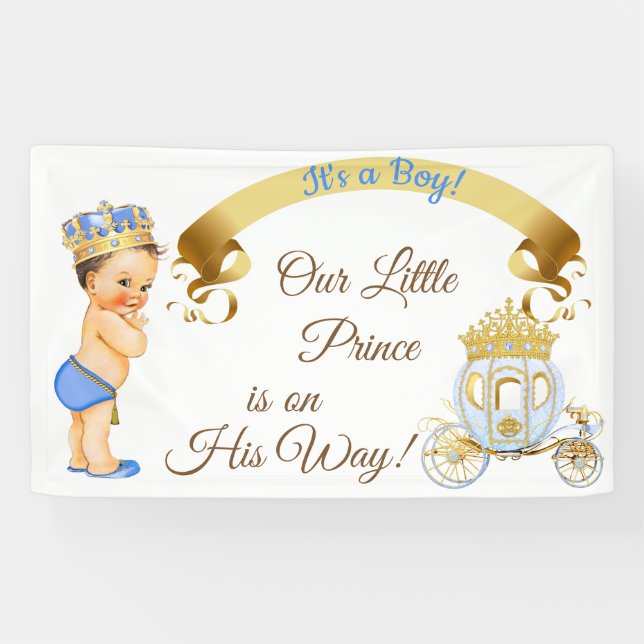 Royal Prince Baby Boy Carriage Blue Gold Banner (Horizontal)