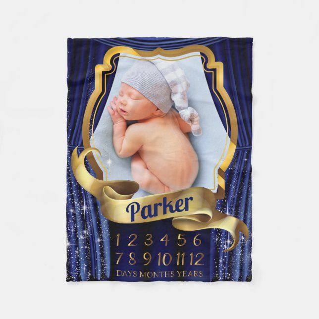 Royal Prince Baby Milestone Photo Fleece Blanket (Front)