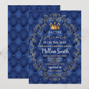Royal Prince Baby Shower Blue Gold Rattle Ethnic Invitation