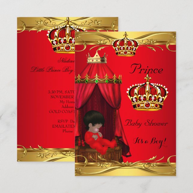 Royal Prince Baby Shower Boy Regal Red Crown Invitation (Front/Back)
