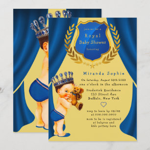 Royal Prince Blue and Gold Baby Shower Invitation
