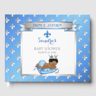 Royal Prince Blue Silver Baby Boy Fleur Pillow Guest Book