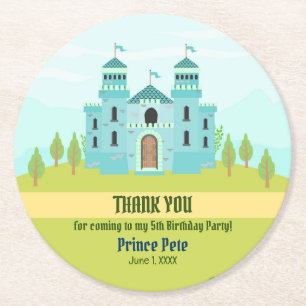 Royal Prince Boy Birthday Party Round Paper Coaster