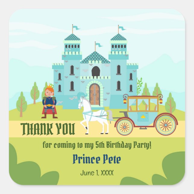 Royal Prince Boy Birthday Party Square Sticker (Front)