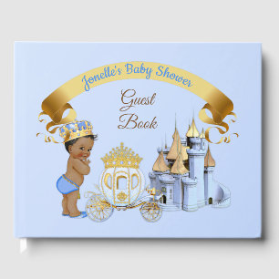 Royal Prince Castle Carriage Blue Gold Boy Guest Book