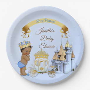 Royal Prince Castle Carriage Blue Gold Boy Paper Plate