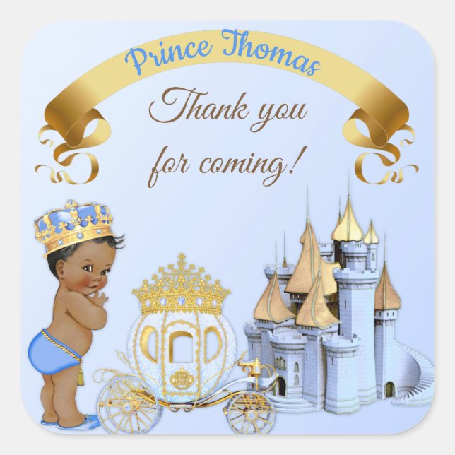 Royal Prince Castle Carriage Blue Gold Boy Square Sticker (Front)