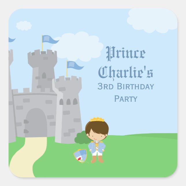 Royal prince charming boys birthday party sticker (Front)