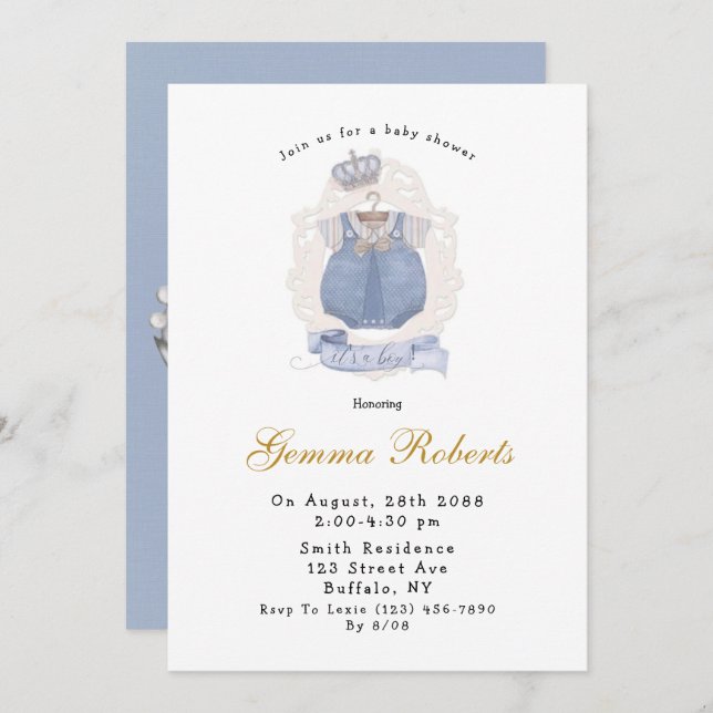 Royal Prince It's a Boy Baby Shower Invitation (Front/Back)