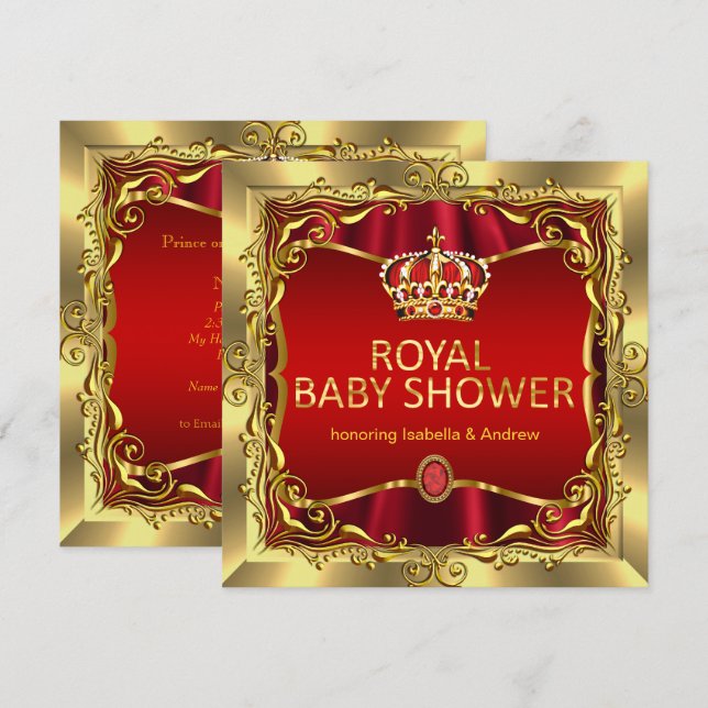 Royal Prince or Princess Baby Shower Red Gold Invitation (Front/Back)
