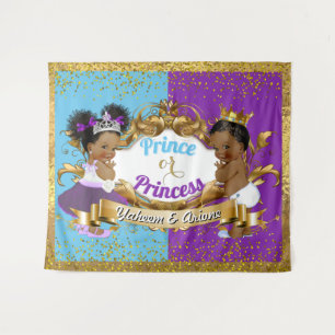 Royal Prince or Princess Purple Blue Gender Reveal Tapestry