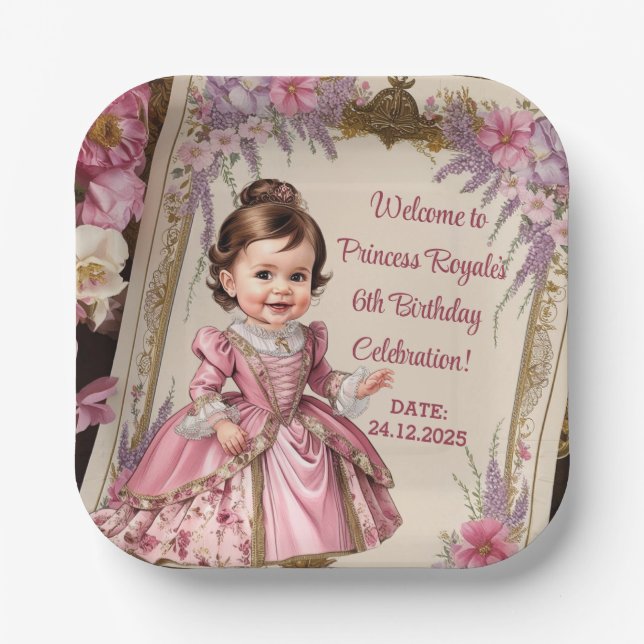 Royal Princess 6th Birthday Party  Paper Plate (Front)