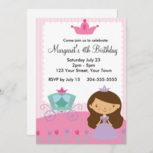 Royal Princess Birthday Party Invitation (Front/Back)