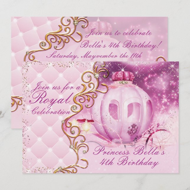 Royal Princess Birthday Party Invitations (Front/Back)
