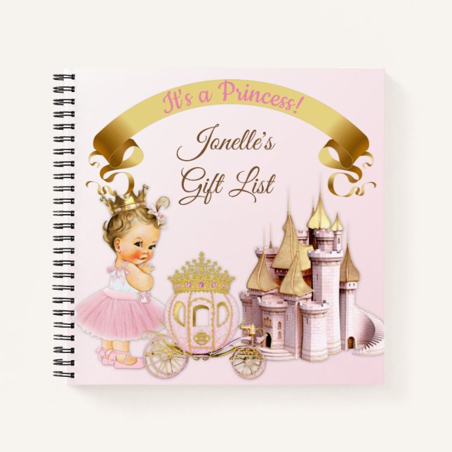 Royal Princess Castle Carriage Pink Gold Girl Notebook (Front)