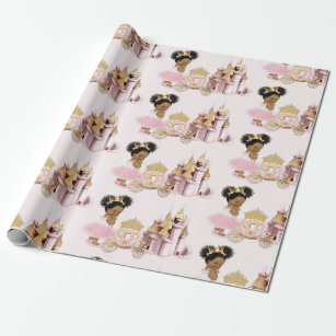 Royal Princess Castle Carriage Pink Gold Girl Wrapping Paper