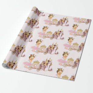 Royal Princess Castle Carriage Pink Gold Girl Wrapping Paper
