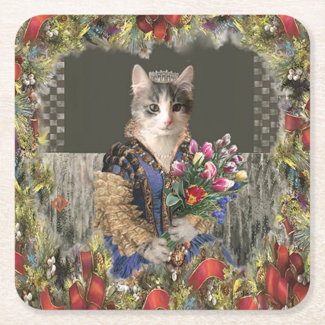 Royal Princess Cat Christmas Paper Coaster (Front)