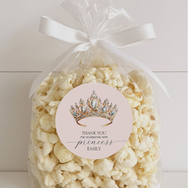 Royal Princess Crown Girl Birthday Party Classic Round Sticker (Creator Uploaded)