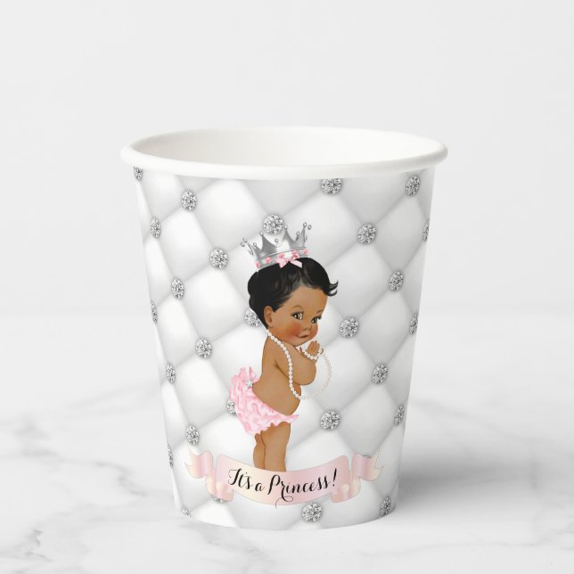 Royal Princess Diamonds Blush Pink Silver Paper Cups (Front)