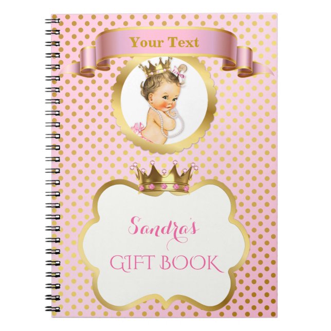 Royal Princess Pink Gold Crown Gift Guest Notebook (Front)