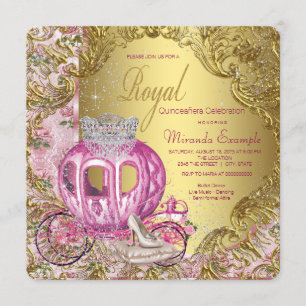 Royal Princess Quinceañera Pink and Gold Invitation