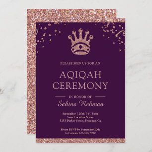 Royal Princess Rose Gold Glitter Aqeeqah Aqiqah Invitation