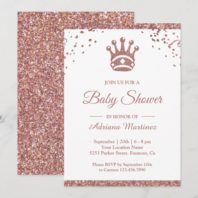 Royal Princess Rose Gold Glitter Baby Shower Invitation (Front/Back)
