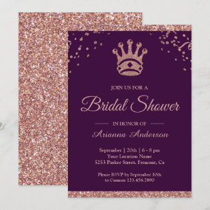 Royal Princess Rose Gold Glitter Bridal Shower Invitation