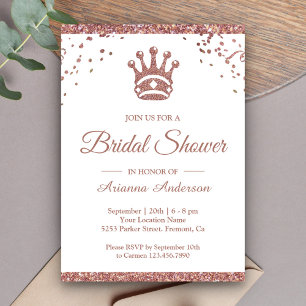 Royal Princess Rose Gold Glitter Bridal Shower Invitation