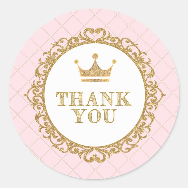 Royal Princess Thank You Sticker Birthday Favours (Front)