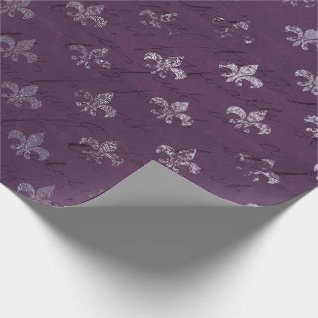 Royal Princess Violet Script Purple Fleur-de-lis Wrapping Paper (Corner)
