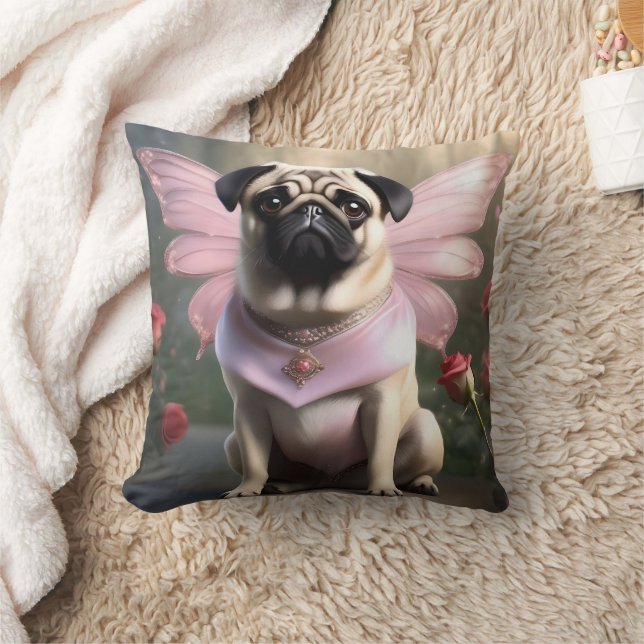 Royal Pug: The Princess Fairy of Enchanted Realms Throw Pillow (Blanket)