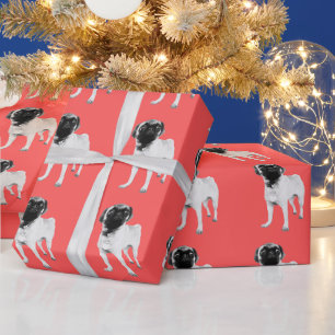 Royal Pug Wrapping Paper in Coral