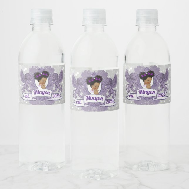 Royal Purple Afro Princess| Purple & White Elegant Water Bottle Label (Bottles)