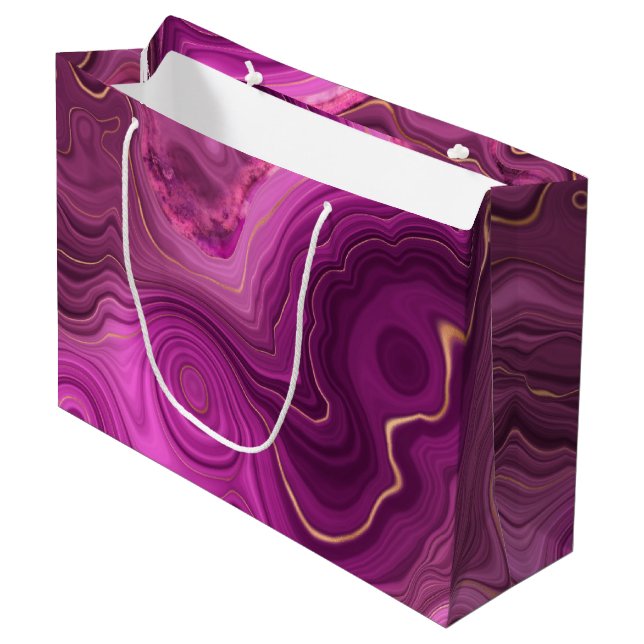 Royal Purple And Gold Agate Abstract Large Gift Bag (Front Angled)