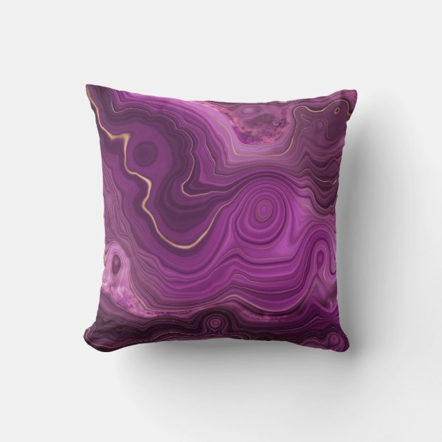 Royal Purple And Gold Agate Abstract Throw Pillow (Front)