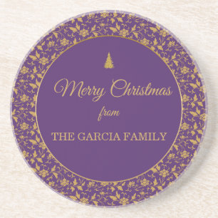Royal Purple and Gold Damask Coaster