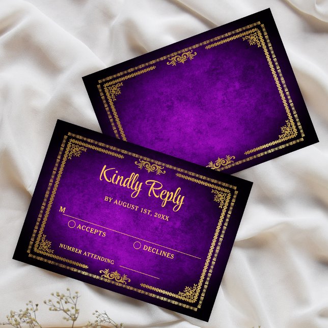 Royal Purple and Gold Frame Deco Wedding RSVP (Creator Uploaded)