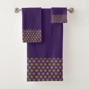 Royal Purple and Gold Snowflakes Bath Towel Set
