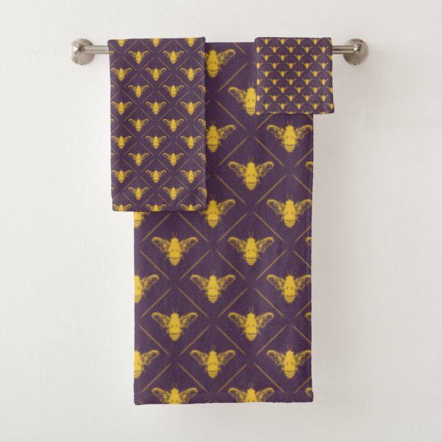 Royal Purple and Pure Gold Bath Towel Set (Insitu)