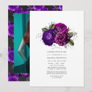 Royal Purple and Silver Floral Celebration of Life Invitation