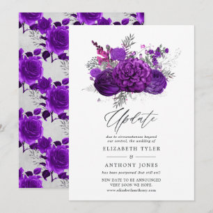 Royal Purple and Silver Floral Wedding Update Invitation