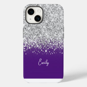 Royal Purple and Silver Glitter Glam iPhone 14 Case