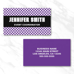 Royal Purple and White Check Bold Minimalist Business Card