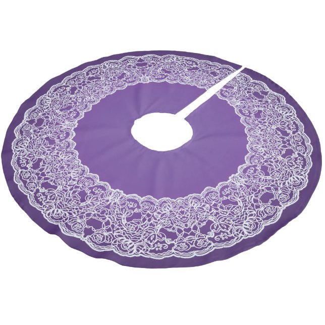 Royal Purple and White Lace Vintage Tree Skirt (Angled)