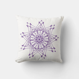 Royal Purple and White Sharp Mandala Throw Pillow
