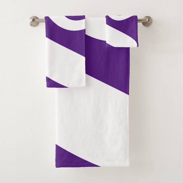Royal Purple and White Swirl Wave Bath Towel Set (Insitu)