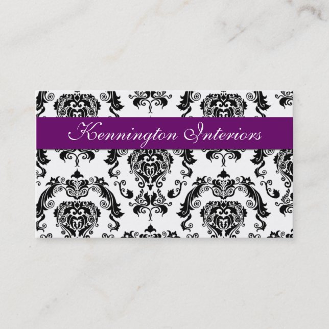 Royal Purple Black Damask Lace Business Cards (Front)