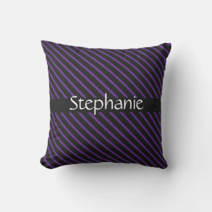 Royal Purple Black White Custom Name Stripes Outdoor Pillow